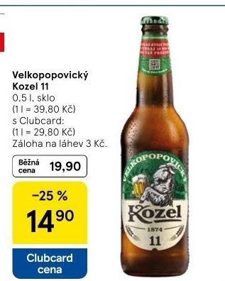 Pivo světlý ležák 11° Medium Velkopopovický Kozel