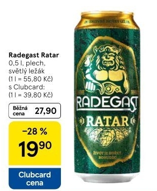 Pivo světlý ležák Ratar Radegast