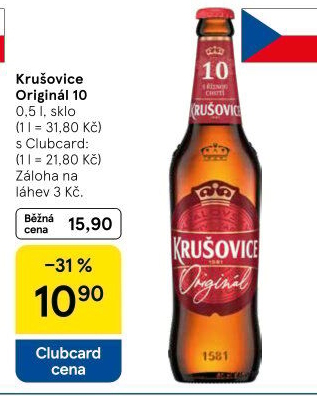 Pivo světlé výčepní Originál Královská 10° Krušovice