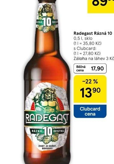 Pivo světlé výčepní Rázná 10° Radegast