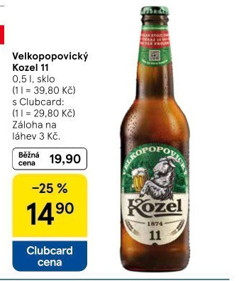 Pivo světlý ležák 11° Medium Velkopopovický Kozel