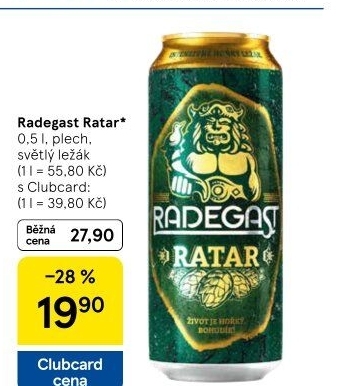 Pivo světlý ležák Ratar Radegast