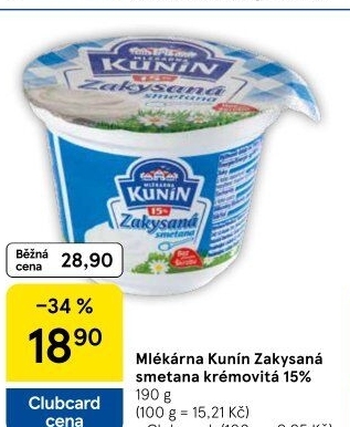 Zakysaná smetana krémovitá Mlékárna Kunín 15%
