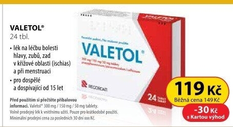 Tablety proti horečce a bolesti Valetol