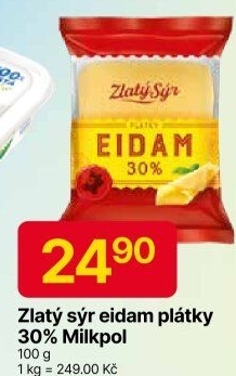 Sýr Eidam 30% Zlatý sýr Milkpol