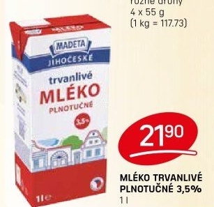 Mléko trvanlivé Jihočeské Madeta - 3,5% plnotučné