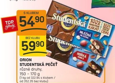 Čokoláda Studentská pečeť Orion