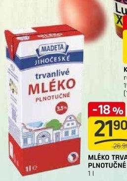 Mléko trvanlivé Jihočeské Madeta - 3,5% plnotučné