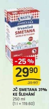 Smetana ke šlehání trvanlivá Jihočeská Madeta 31%