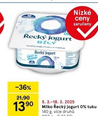 Bílý jogurt řecký 0% Milko