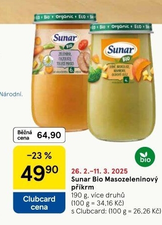 Masozeleninový příkrm bio Sunar