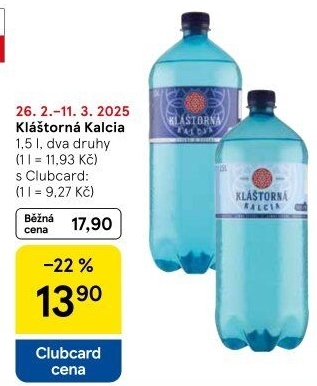 Minerální voda kalcia Kláštorná