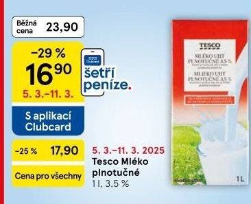 Mléko trvanlivé Tesco - 3,5% plnotučné