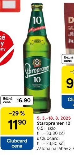 Pivo světlé výčepní 10° Staropramen