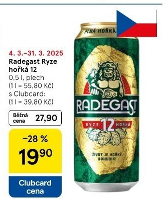 Pivo světlý ležák 12° Ryze hořká Radegast