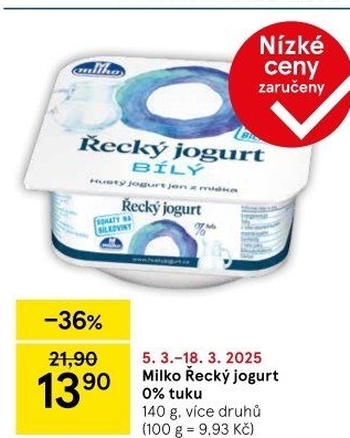 Bílý jogurt řecký 0% Milko