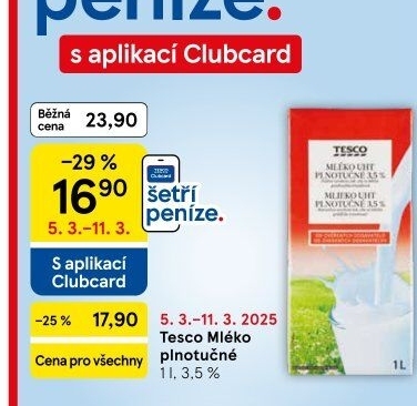 Mléko trvanlivé Tesco - 3,5% plnotučné