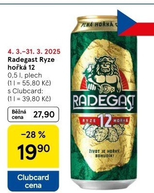 Pivo světlý ležák 12° Ryze hořká Radegast