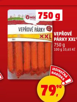 Párky vepřové loupací Maso uzeniny Písek