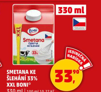 Smetana ke šlehání Boni 33%