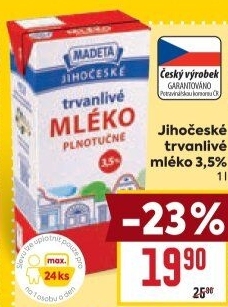 Mléko trvanlivé Jihočeské Madeta - 3,5% plnotučné