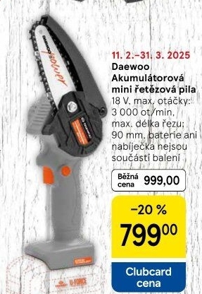 Akumulátorová řetězová mini pila Daewoo