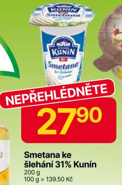 Smetana ke šlehání Mlékárna Kunín 31%