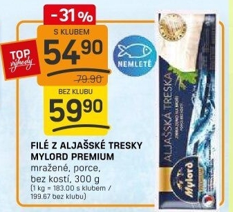 Aljašská treska filé bez kosti mražené Premium Mylord