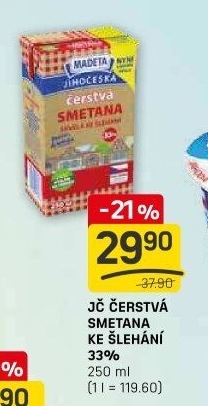 Smetana čerstvá ke šlehání Jihočeská Madeta 33%