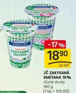 Smetana zakysaná Jihočeská Madeta 15%