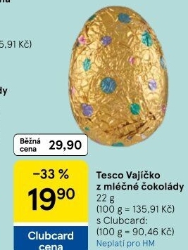 Čokoládové vajíčko Tesco
