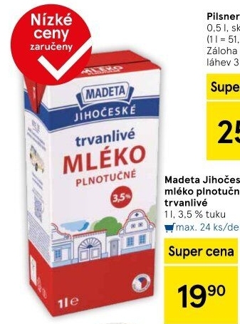 Mléko trvanlivé Jihočeské Madeta - 3,5% plnotučné