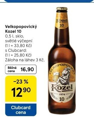 Pivo světlé výčepní 10°Velkopopovický Kozel