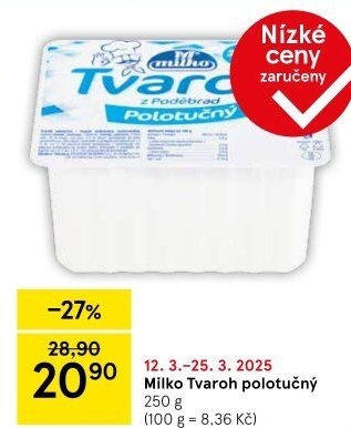 Tvaroh polotučný z Poděbrad Milko