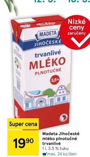 Mléko trvanlivé Jihočeské Madeta - 3,5% plnotučné