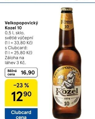 Pivo světlé výčepní 10°Velkopopovický Kozel