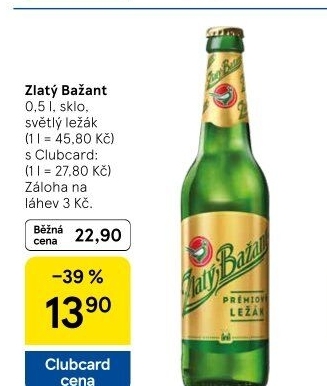 Pivo světlý ležák 12° Zlatý Bažant