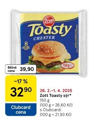 Sýr tavený plátky Toasty Zott