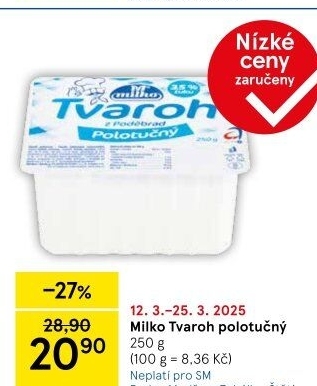 Tvaroh polotučný z Poděbrad Milko