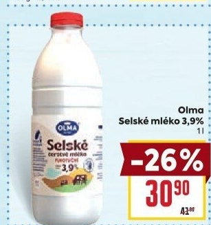 Mléko čerstvé selské Olma - 3,9% plnotučné