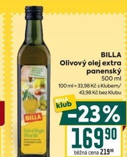 Olivový olej extra panenský Billa