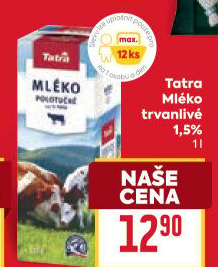 Mléko trvanlivé Tatra - 1,5% polotučné