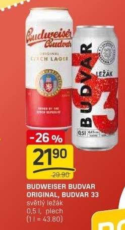 Pivo světlý ležák Original Budweiser Budvar
