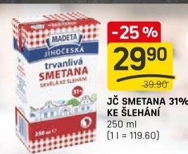 Smetana ke šlehání Mlékárna Kunín 31%