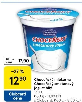 Bílý jogurt smetanový Choceňský