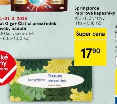 Papírové kapesníčky 2vrstvé Springforce - box