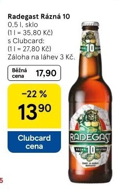 Pivo světlé výčepní Rázná 10° Radegast