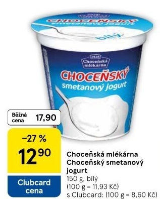 Bílý jogurt smetanový Choceňský