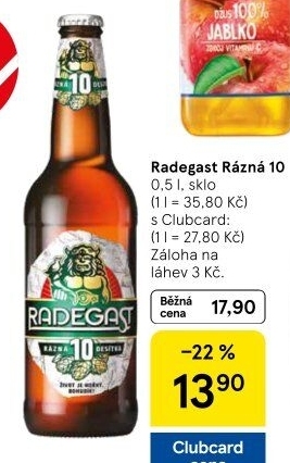Pivo světlé výčepní Rázná 10° Radegast