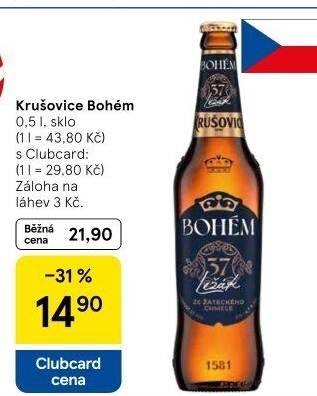 Pivo světlý ležák Bohém Krušovice